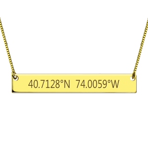 Engraved Coordinates Bar Necklace Gold Plated Silver