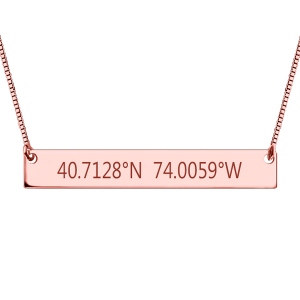 Engraved Coordinates Bar Necklace In Rose Gold