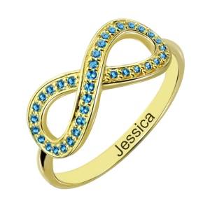 Full Birthstone Infinity Promise Name Ring Gift 18K Gold Plated