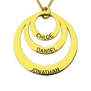 Engraved Three-Disc Name Necklace for Mother 18K Gold Plated