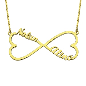 Customized Infinity 2 Hearts & Names Necklace In 18K Gold Plated