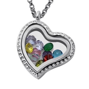 Birthday Floating Locket Gift for Her with Birthstone