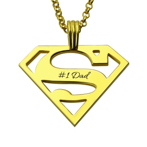 Personalized Father's Day Superman Logo Necklace Gifts In Gold