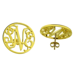 Personalized Circle Monogram Stud Earring In Gold
