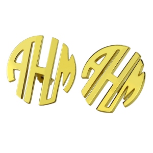 Custom Block Monogram Stud Earrings Gold Plated Silver