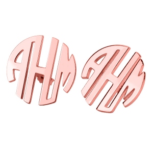 Anpassade block monogram örhängen i rosaguld