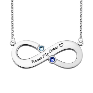 Customized Engraved Infinity Two Birthstones Necklace In Sterling Silver