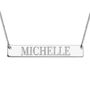 Engraved ID Name Bar Necklace In Sterling Silver