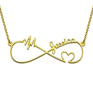Customized Infinity Heartbeat Name Necklace In Gold Plated Silver