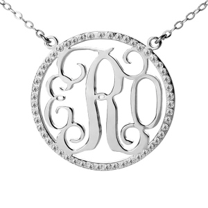 Birthstone Circle Monogram Necklace Sterling Silver