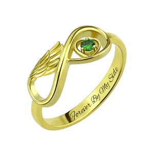 Angel Wing Infinity Heart Ring med Birthstone guldpläterad