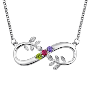 Customized Tree-Branch Infinity Birthstone Necklace In Platinum Plated