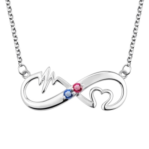 Customized Heartbeat Birthstone Infinity Love Necklace In Platinum Plated