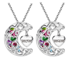 Family Necklace for Mom Family Necklace To The Moon And Back Cage MOM(MUM) Necklace Platinum Plated