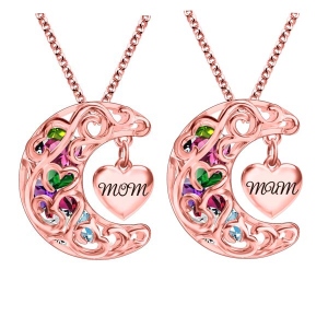 To The Moon And Back Cage MOM(MUM) Necklace In Rose Gold