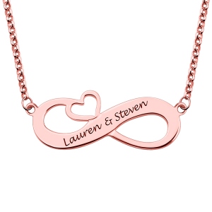 Customized Engraved Names Infinity Heart Necklace In Rose Gold