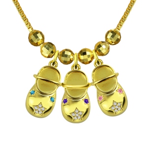 Engraved Baby Shoe Charm Necklace with Birthstones Gold Plated