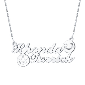 Customized Memorial Initial Double Name Emoji Necklace Sterling Silver
