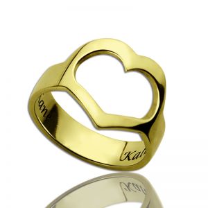 Heart Promise Ring With Couple's Name Gold Plated Silver