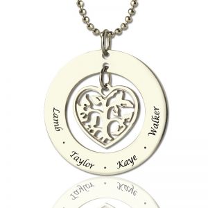 Grandmother's Heart Family Tree Necklace Sterling Silver