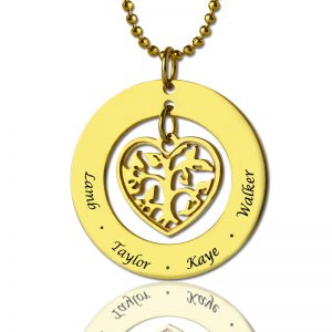Circle Family Tree Name Pendant Necklace In Gold