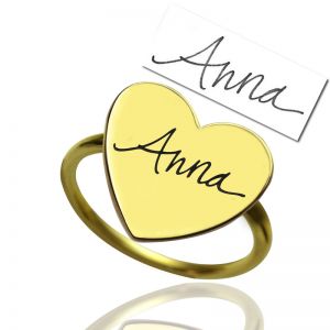 Custom Gold Heart Signet Ring With Your Signature