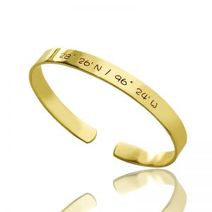 Engravable Latitude Longitude Coordinate Cuff Bracelet 18k Gold Plated