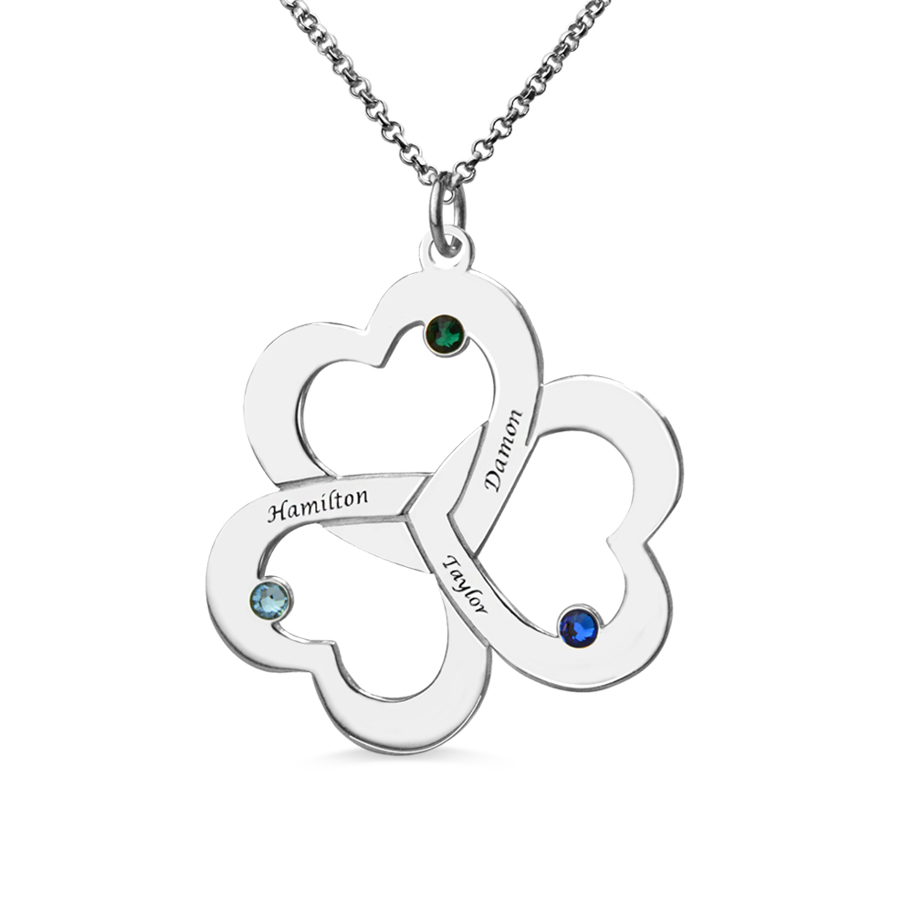 Day Triple Heart Birthstones Necklace 
