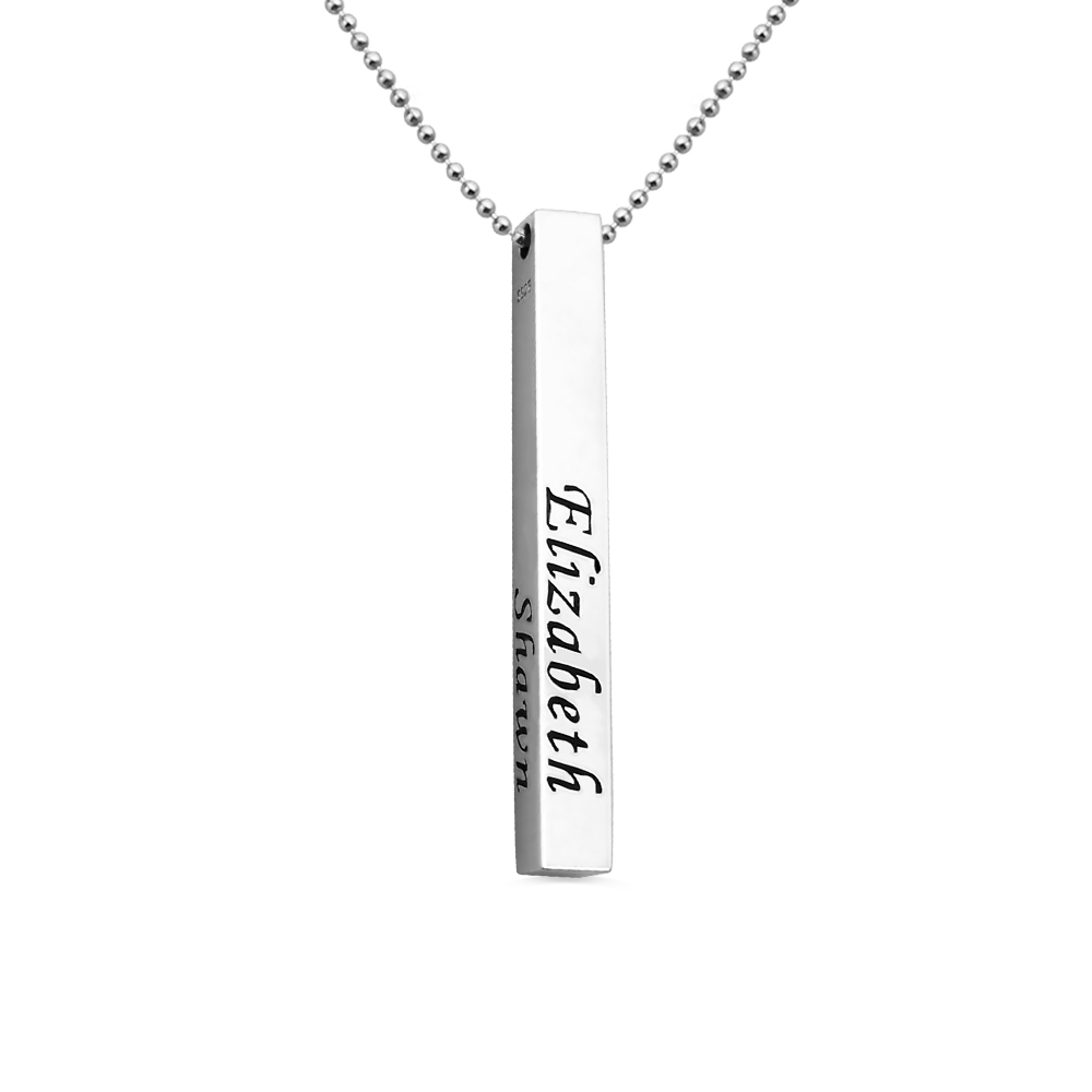 Sterling Silver Personalized 4 Sided Vertical Bar Necklace Custom Made Any Name Pendant chain 18 inch 
