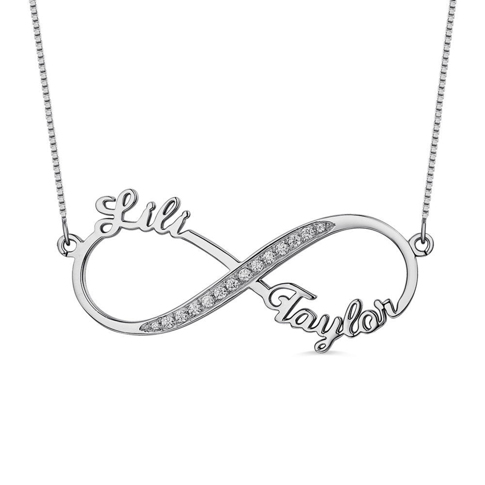 Personalised 925 Sterling Silver Infinity Names Necklace Custom Made Jewellery 