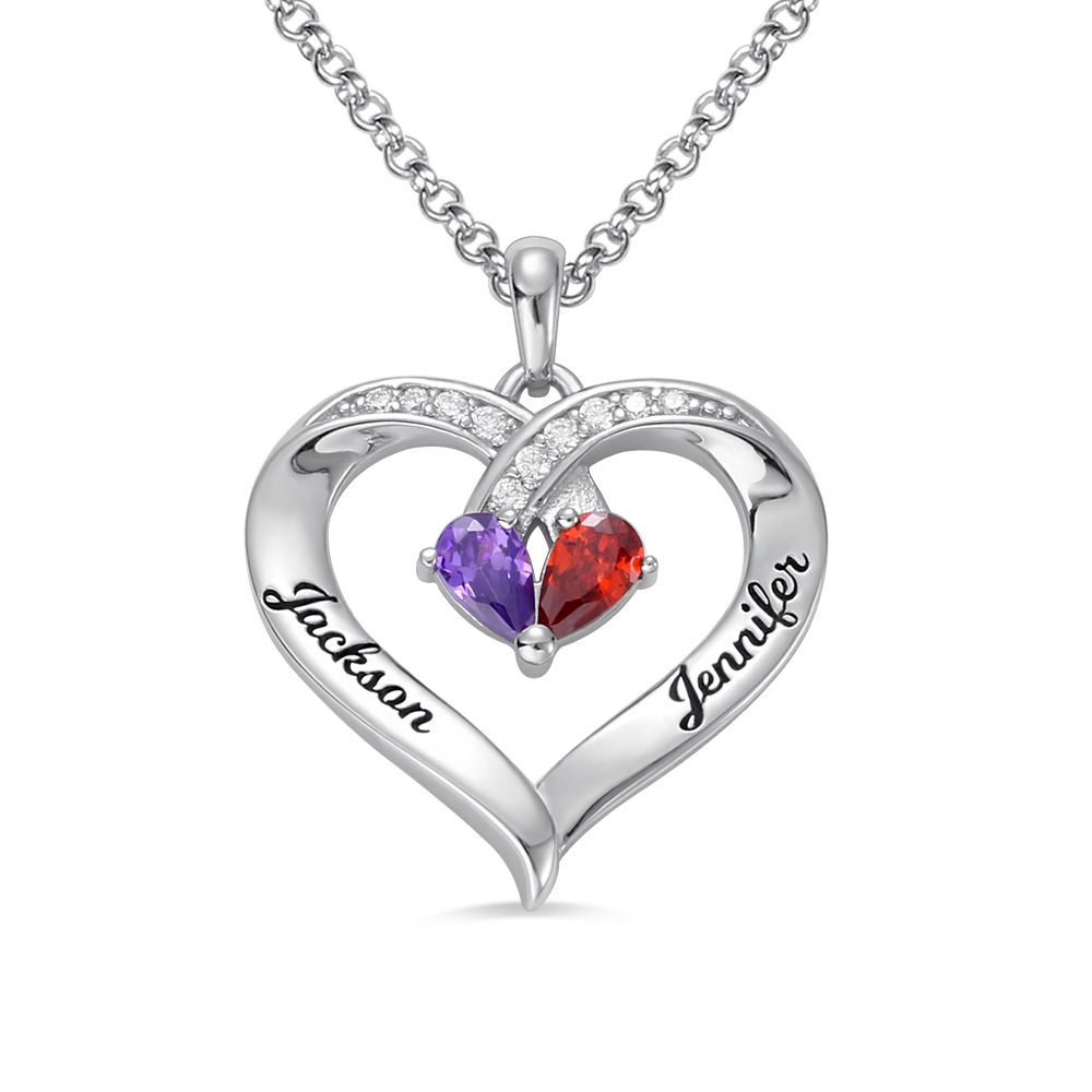 GoCustomNow Heart Birthstone Necklace with Engraving Silver