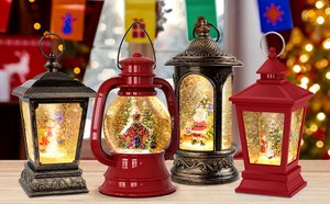 Stunning Holiday Battery-Operated Christmas Scene Snow Globe Lantern Centerpiece Table Decor Decorative Gift Fireplace Night Lamp