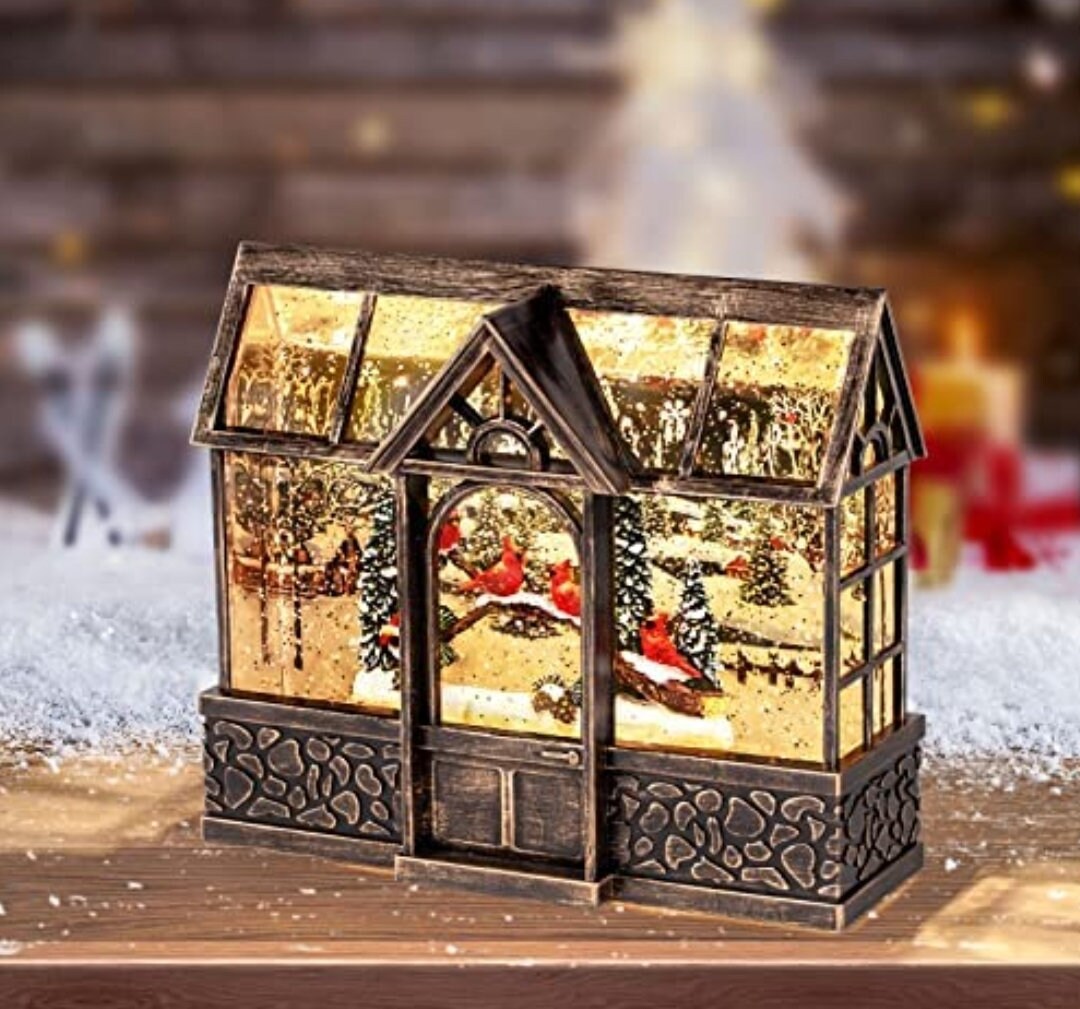 Stunning Holiday Battery-Operated Christmas Scene Snow Globe Lantern Centerpiece Table Decor Decorative Gift Fireplace Night Lamp