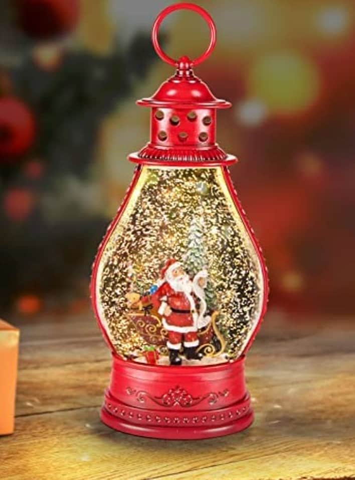 Stunning Holiday Battery-Operated Christmas Scene Snow Globe Lantern Centerpiece Table Decor Decorative Gift Fireplace Night Lamp