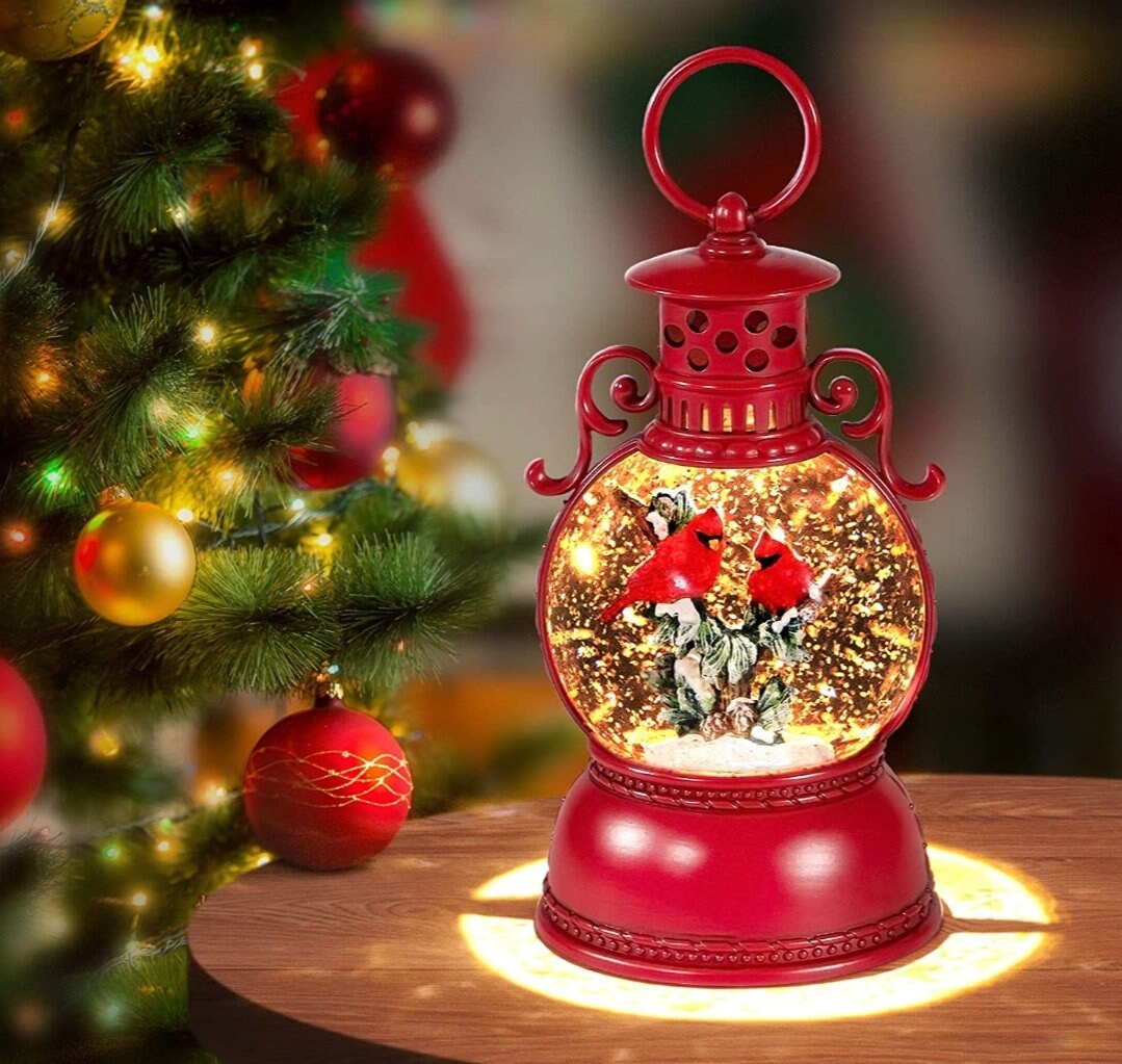 Stunning Holiday Battery-Operated Christmas Scene Snow Globe Lantern Centerpiece Table Decor Decorative Gift Fireplace Night Lamp