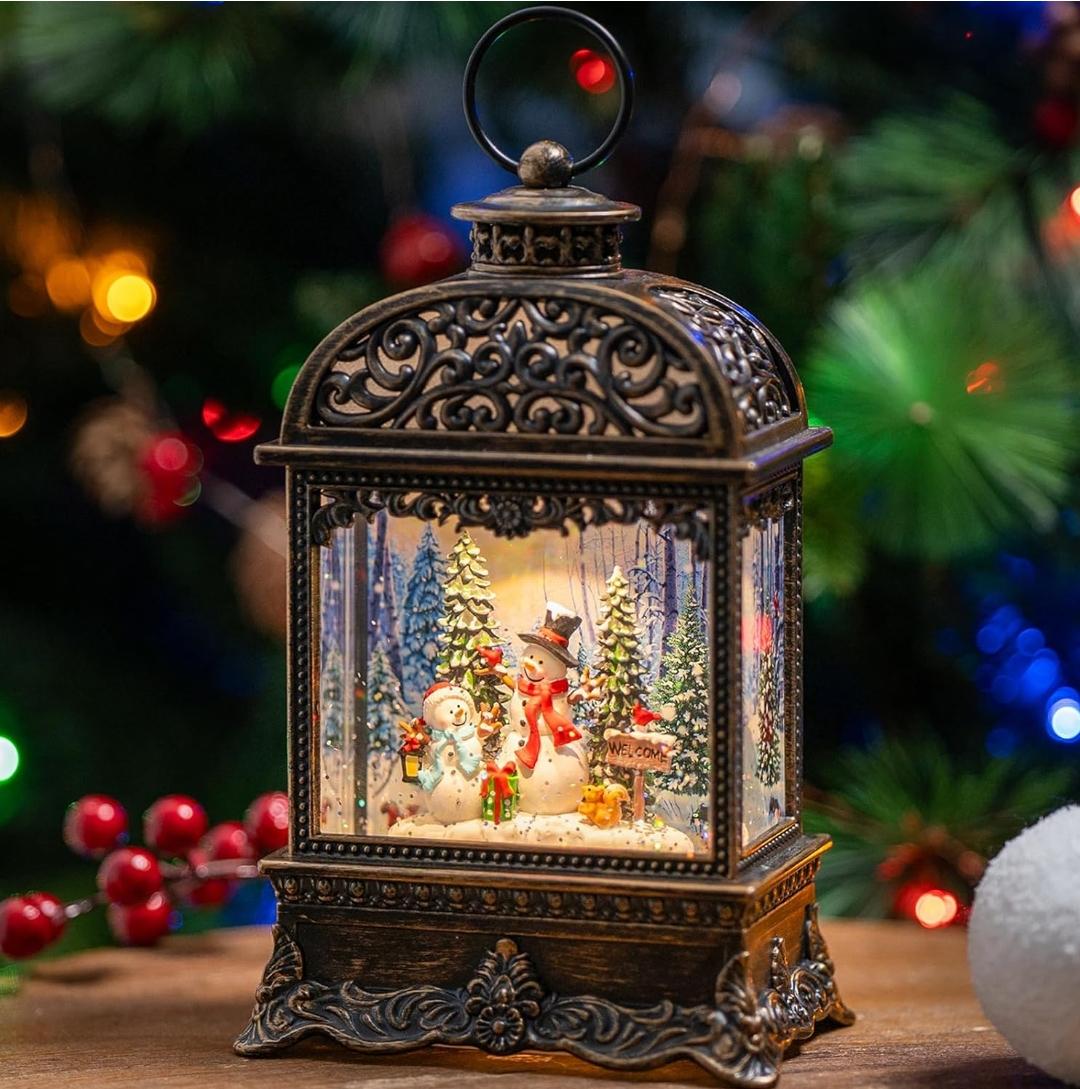 Stunning Holiday Battery-Operated Christmas Scene Snow Globe Lantern Centerpiece Table Decor Decorative Gift Fireplace Night Lamp