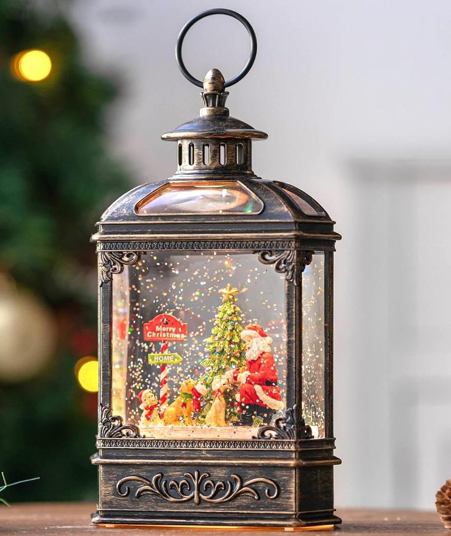 Stunning Holiday Battery-Operated Christmas Scene Snow Globe Lantern Centerpiece Table Decor Decorative Gift Fireplace Night Lamp