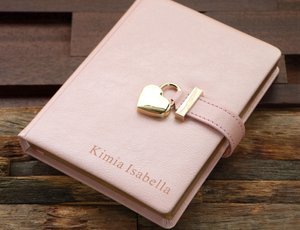 Engraved Journal with Lock and Key: Personalized Leather Diary, Gift Box