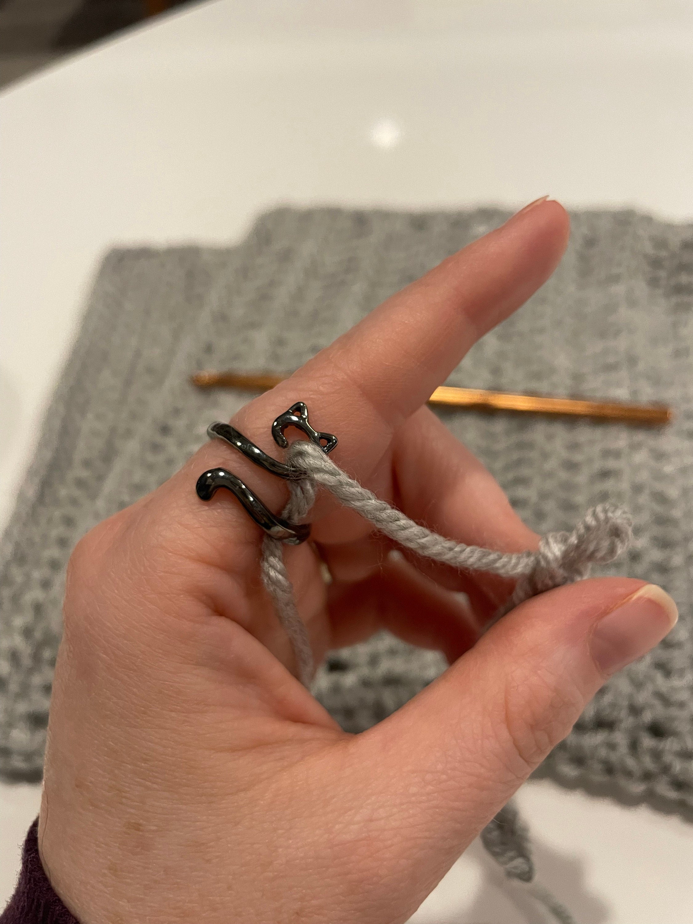 Adjustable Crochet With Thread Ring, Cute Kitten Ring Knitting Tool, Personality Knitting Jewelry Accessories