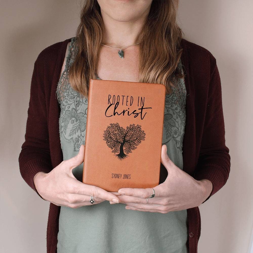 Rooted in Christ Personalized Leather Journal, Personalized Prayer Journal for Women, Christian Journals for Teens, Daily Devotional Journal