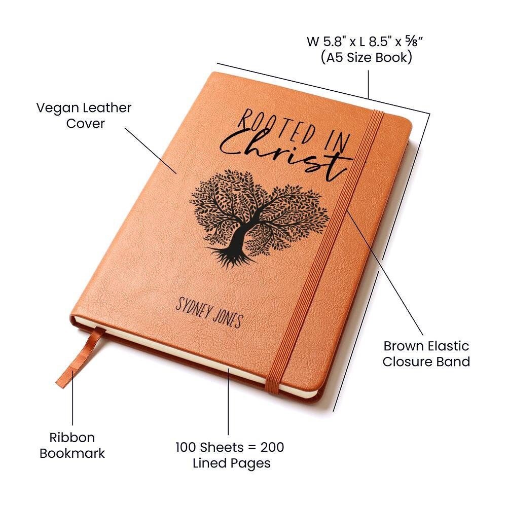 Rooted in Christ Personalized Leather Journal, Personalized Prayer Journal for Women, Christian Journals for Teens, Daily Devotional Journal