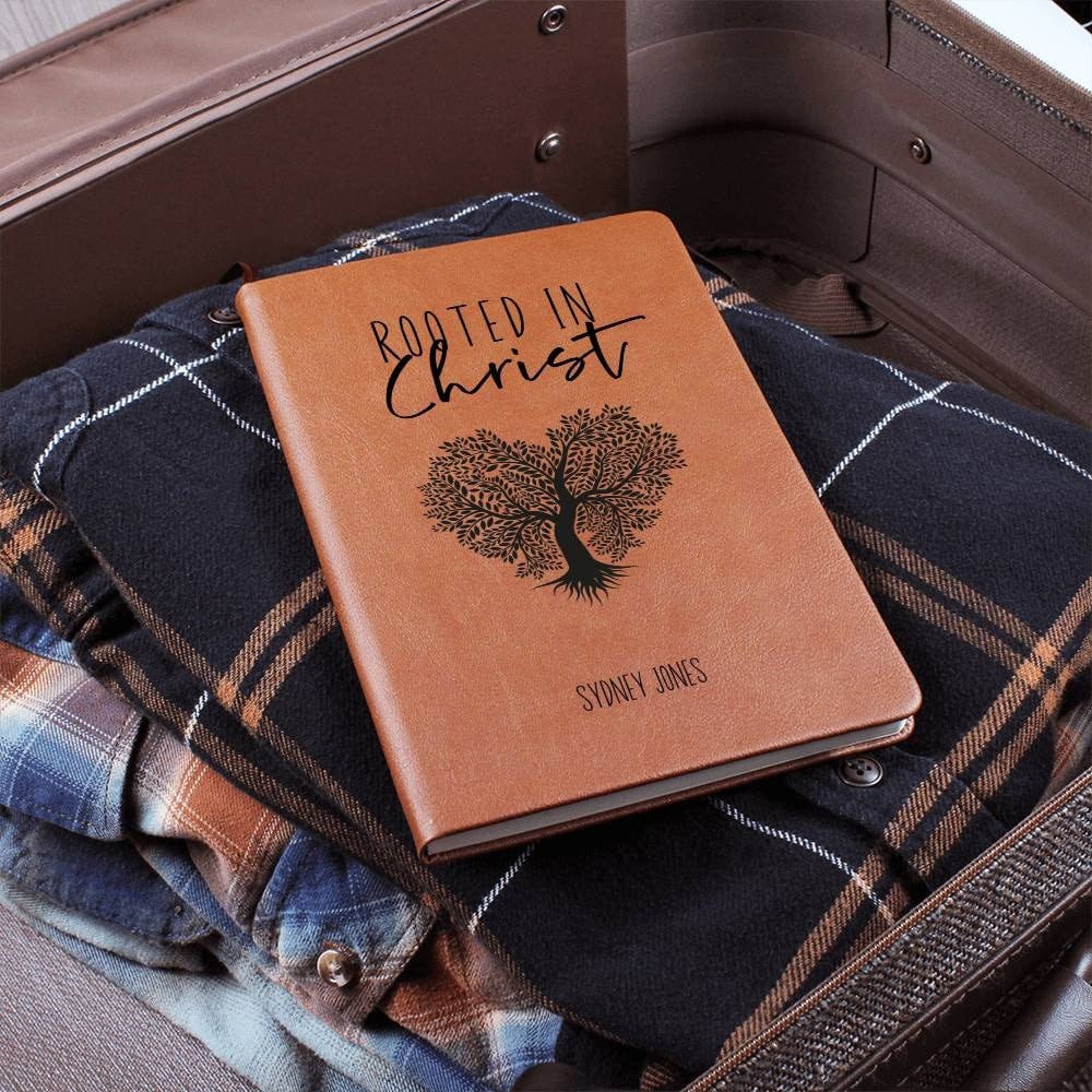 Rooted in Christ Personalized Leather Journal, Personalized Prayer Journal for Women, Christian Journals for Teens, Daily Devotional Journal