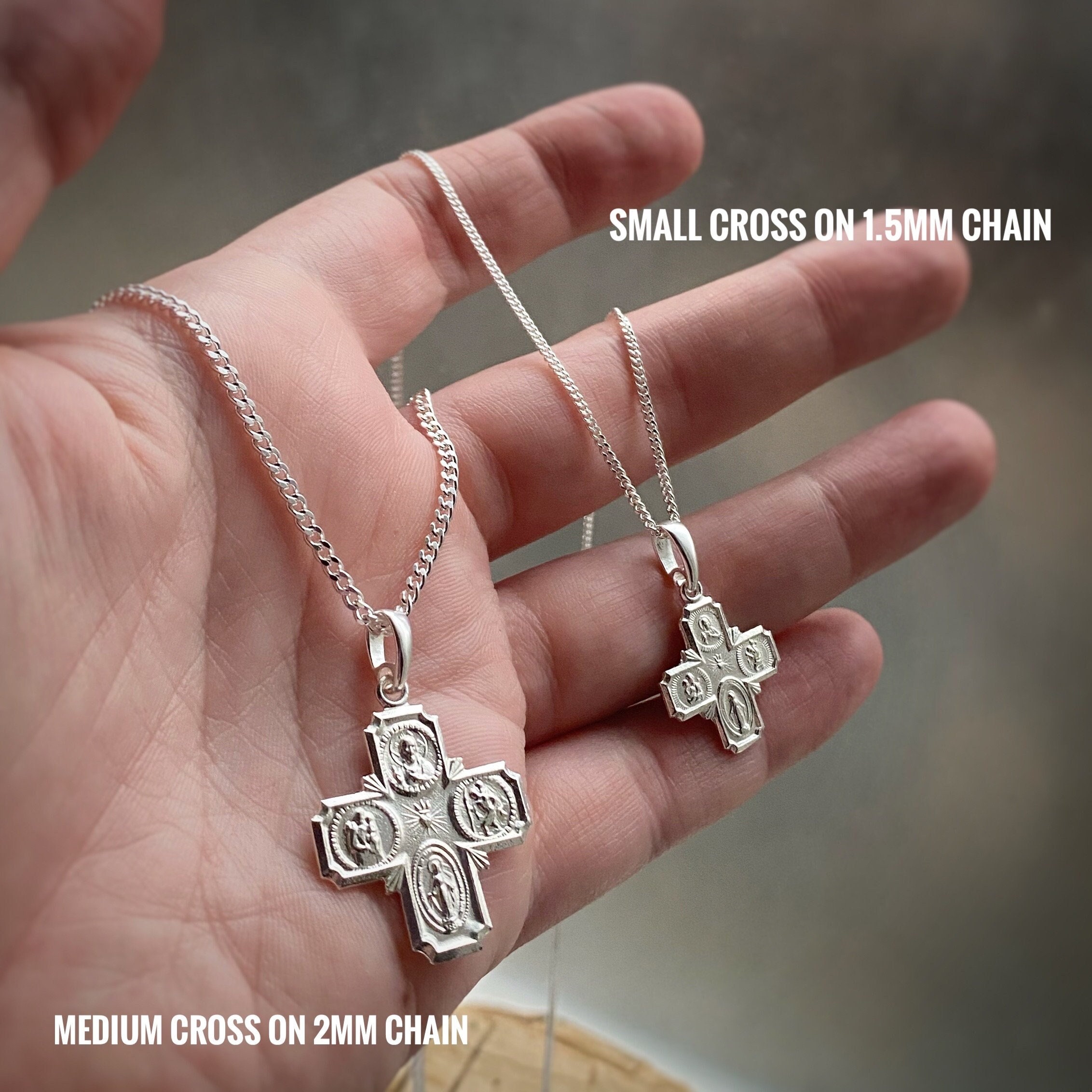Solid Sterling Silver Four Way Medal Cross w/ Sacred Heart, St. Joseph St. Chris Miraculous Medal, PLEASE CALL a PRIEST
