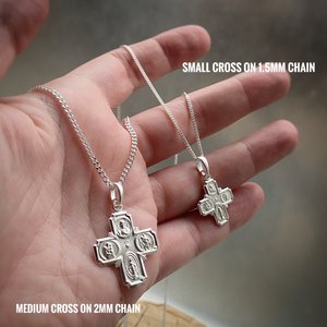 Solid Sterling Silver Four Way Medal Cross w/ Sacred Heart, St. Joseph St. Chris Miraculous Medal, PLEASE CALL a PRIEST