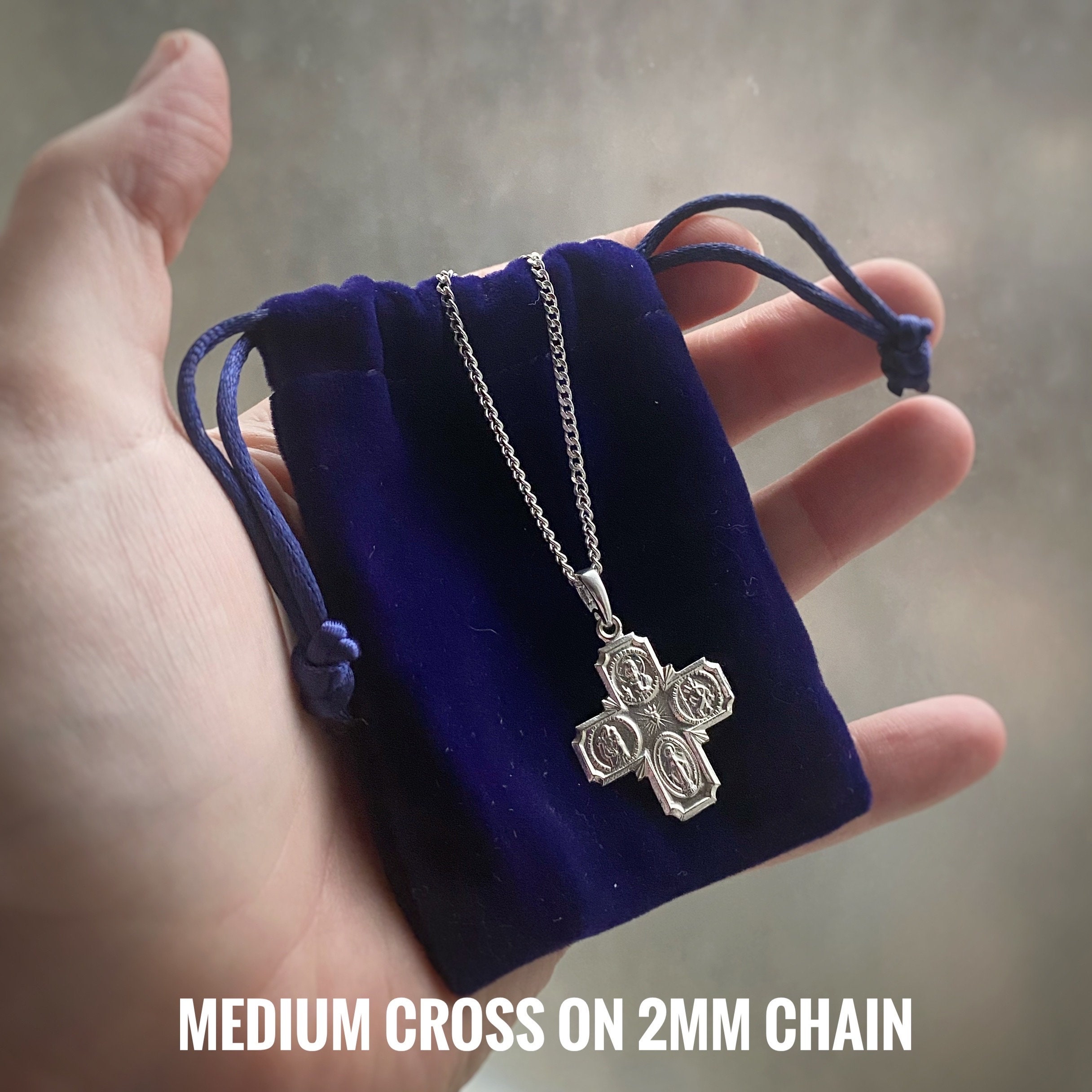 Solid Sterling Silver Four Way Medal Cross w/ Sacred Heart, St. Joseph St. Chris Miraculous Medal, PLEASE CALL a PRIEST