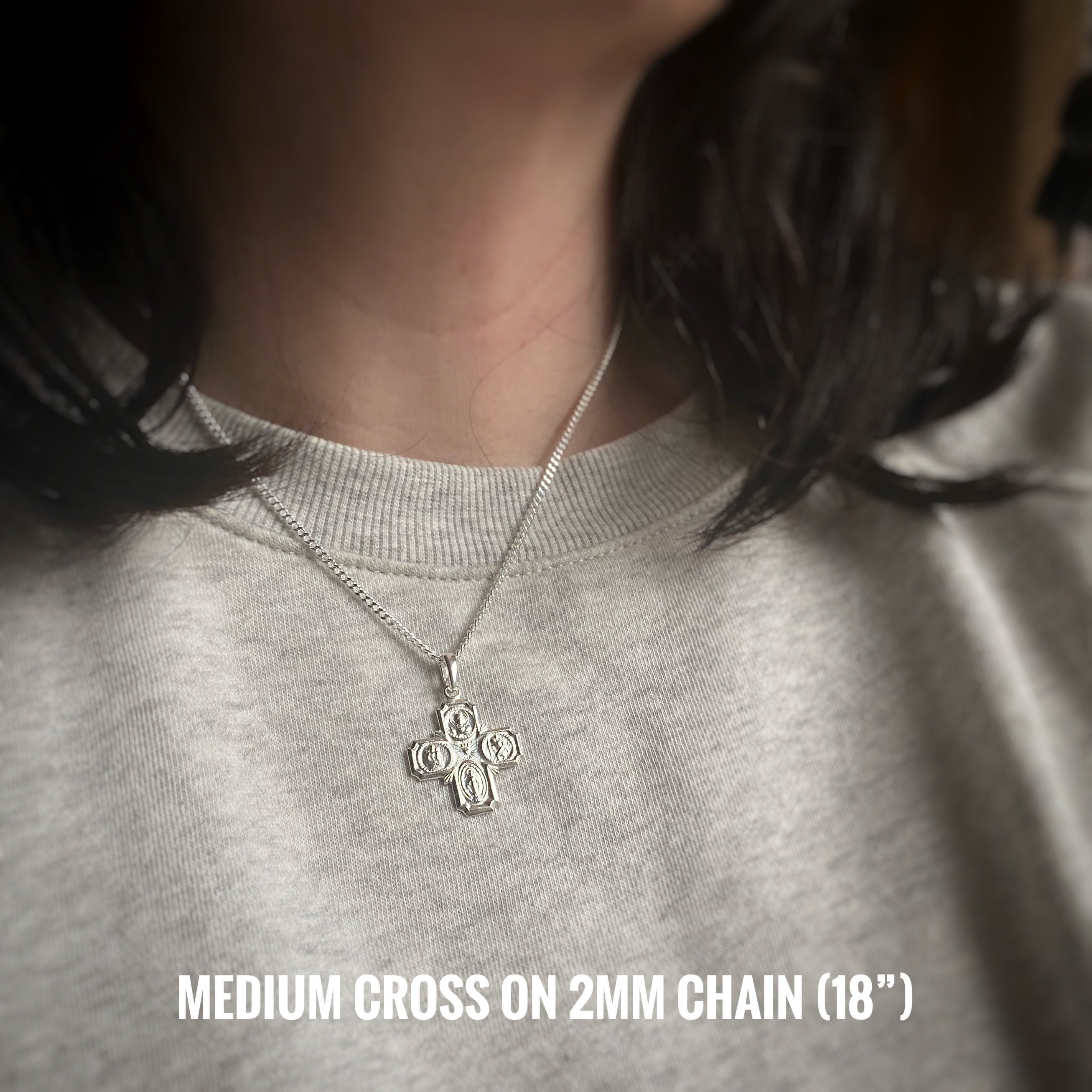 Solid Sterling Silver Four Way Medal Cross w/ Sacred Heart, St. Joseph St. Chris Miraculous Medal, PLEASE CALL a PRIEST