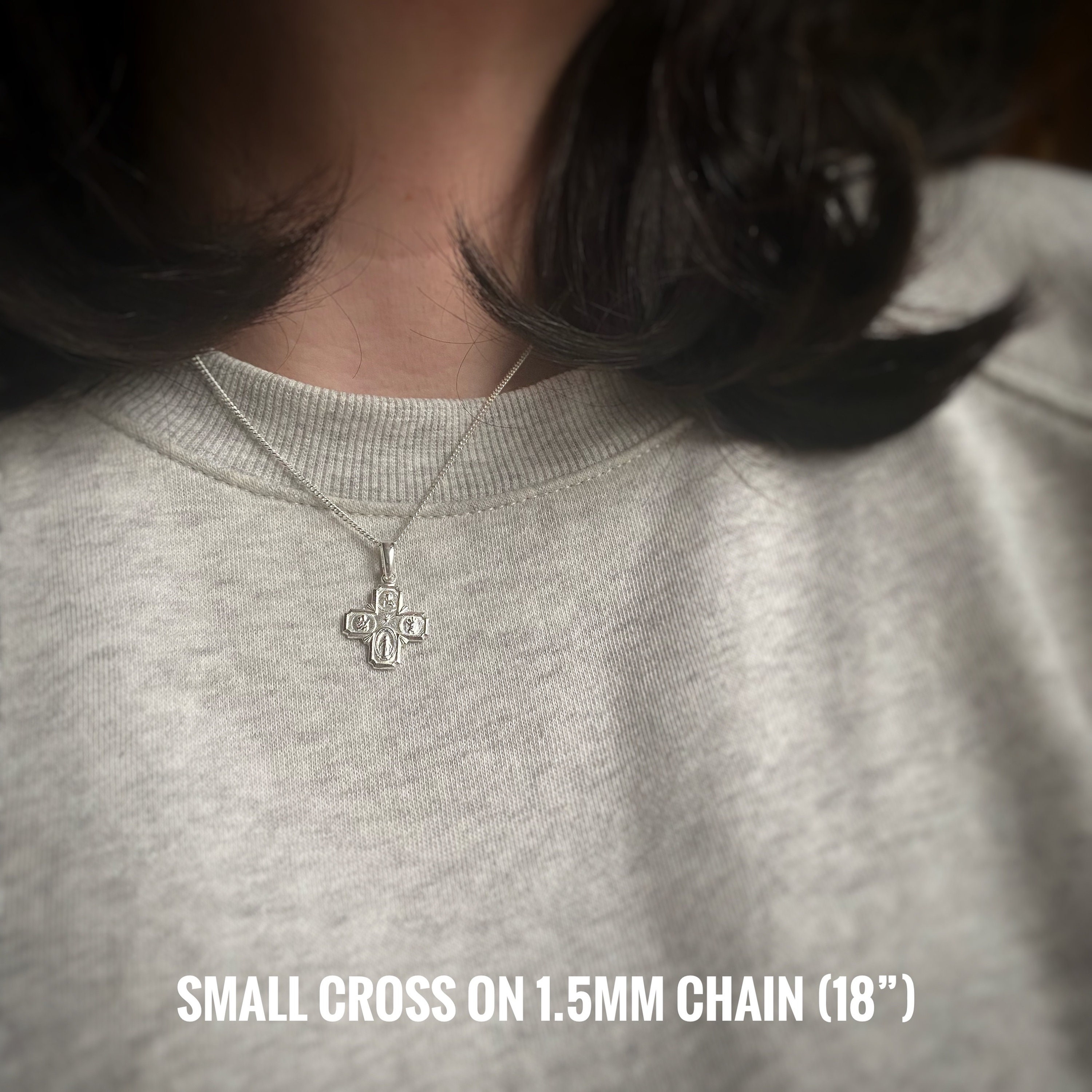 Solid Sterling Silver Four Way Medal Cross w/ Sacred Heart, St. Joseph St. Chris Miraculous Medal, PLEASE CALL a PRIEST