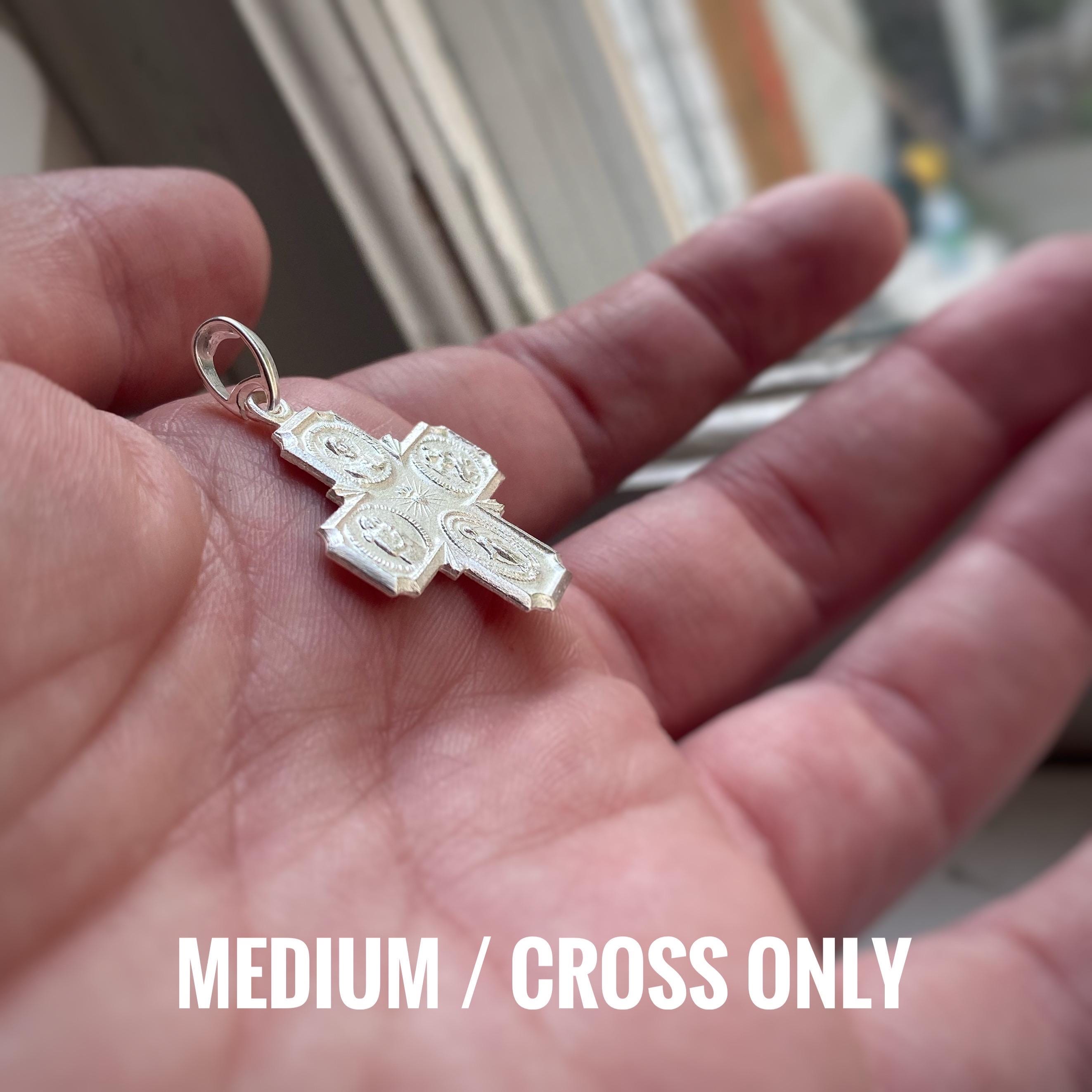 Solid Sterling Silver Four Way Medal Cross w/ Sacred Heart, St. Joseph St. Chris Miraculous Medal, PLEASE CALL a PRIEST