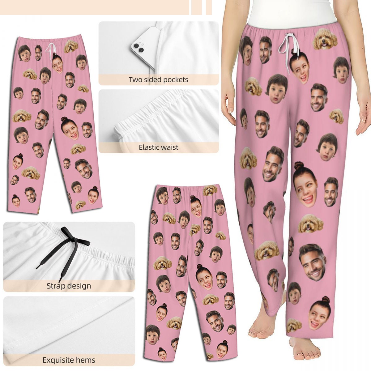 Custom Photo Pajamas, Personalized Face Unisex Pajamas, Custom Photo Pajama Pants for Women Men, Home Wear Set, Gifts for Wife Husband