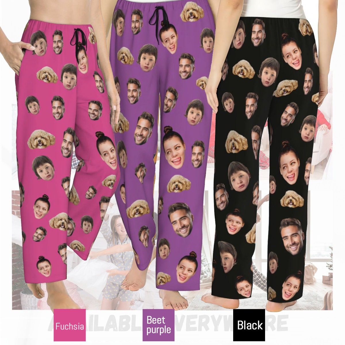 Custom Photo Pajamas, Personalized Face Unisex Pajamas, Custom Photo Pajama Pants for Women Men, Home Wear Set, Gifts for Wife Husband
